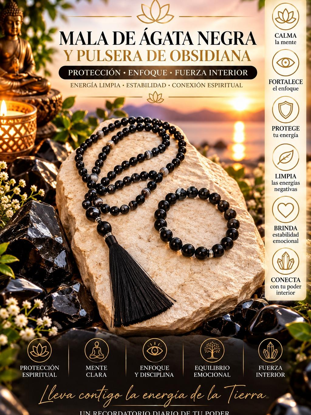 Handmade meditation mala necklace and bracelet sets crafted with decorative beads and jewelry-making supplies. Four unique styles, perfect for everyday wear, yoga, meditation, or gifting.